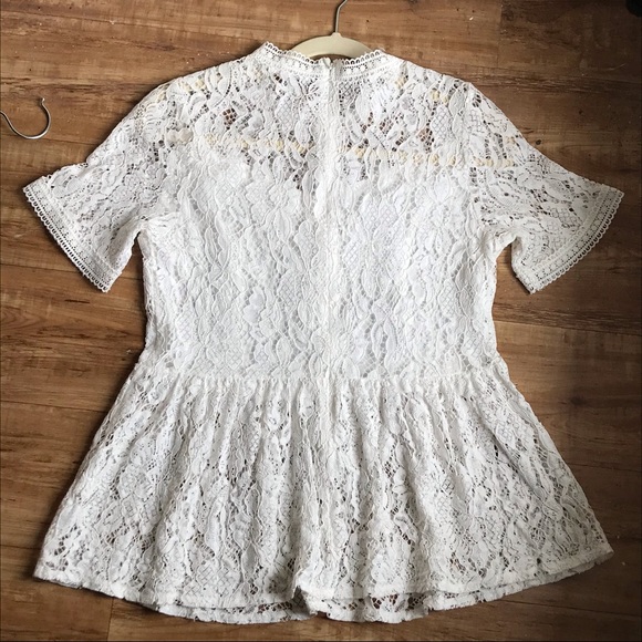 Amazon Tobrief Sheer Lace  Peplum Blouse White - Picture 4 of 10
